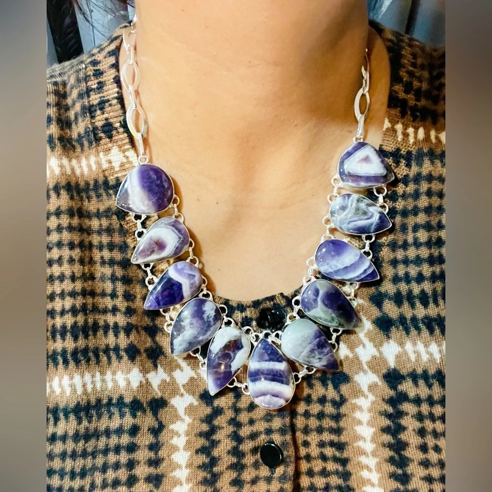 Beautiful Almond Shape Chevron Amethyst Necklace - Picture 10 of 12